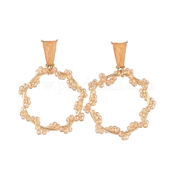 Perline di vetro pendenti orecchini a bottone, con anelli di ottone, auricolari di plastica, accessori in lega, scatola di cartone, fiore, arancione, 47mm, ago :0.7mm