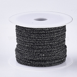 Полиэстер плетеные шнуры, с металлического корда, чёрные, 4x3 мм, около 32.8 ярда (30 м) / рулон