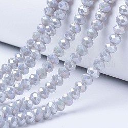 Chapelets de perles en verre électroplaqué, couleur unie opaque, de couleur plaquée ab , facette, rondelle, gainsboro, 8x6mm, Trou: 1mm, Environ 68 pcs/chapelet, 15.5 pouce (38.75 cm)