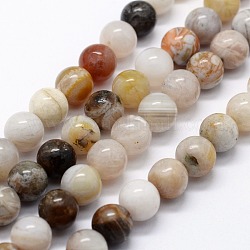 Natürliche Bambus-Blatt-Achat Perlen Stränge, Runde, 10 mm, Bohrung: 1 mm, ca. 37 Stk. / Strang, 14.76 Zoll (37.5 cm)