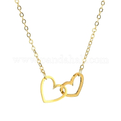 201 Stainless Steel Interlocking Heart Pendant Necklace, with Brass Cable Chains, Golden, 15.55 inch(39.5cm)