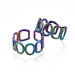 304 anello in acciaio inossidabile e polsino avvolgente rettangolare, anello aperto da donna color arcobaleno, misura degli stati uniti 8 1/4 (18.3mm)