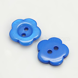 Botones de resina, teñido, flor, azul dodger, 12x2.5mm, agujero: 1 mm