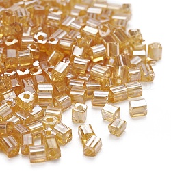 6/0 perles de rocaille en verre, lustre de couleurs transparentes, trou carré, cube, burlywood, 3~5x3~4x3~4mm, Trou: 1.2~1.4mm, environ 1000 pcs/100 g