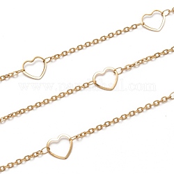 304 Stainless Steel Heart Link Cable Chains, Soldered, Golden, Link: 2.5x2x0.5mm, Heart: 10x9.5x0.6mm, about 16.4 Feet(5m)/roll
