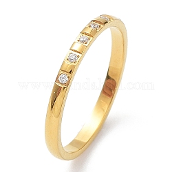 Ионное покрытие (IP) 304 прямоугольное кольцо из нержавеющей стали с фианитом, золотые, размер США 7 (17.3 мм)