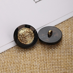 1-Loch-Ösenknöpfe aus Kunstharz, mit Alu-Befund, für Bekleidungszubehör, Flachrund, Schwarz, 21 mm