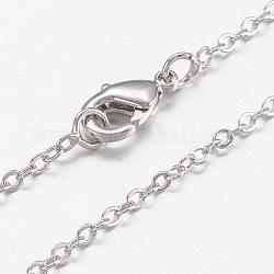 Collares de cadena de latón, cadena cruzada / rolo, con cierre de langosta, Platino real plateado, 17.6 pulgada (44.8 cm), 1.5mm