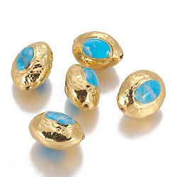 Synthetic Turquoise Beads, with Brass Findings, Oval, Golden, 24~26x17~20x15~17mm, Hole: 1.2mm