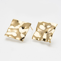 Brass Stud Earring Findings, with Loop, Real 18K Gold Plated, Rhombus, 25x25mm, Hole: 2.5mm, pin: 0.8mm