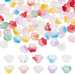 Chgcraft 200 Stück 10 Stil transparente zweifarbige spritzlackierte Glasperlenkappen, 6-Blütenblatt, Blume, Mischfarbe, 7x11.5x11.5 mm, Bohrung: 1.2 mm, 20pcs / style