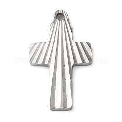 304 Stainless Steel Pendants, Cross Charm, Stainless Steel Color, 22x13x1.9mm, Hole: 1.6mm