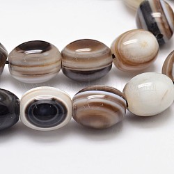 Ágata natural de la raya teñido de hilos de perlas ovaladas, negro, 12x10mm, agujero: 1.5 mm, aproximamente 34 pcs / cadena, 15.74 pulgada