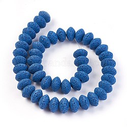 Brins de perles de pierre de lave naturelle, teinte, rondelle, bleu royal, 15~16x9.5~9.7mm, Trou: 2.5mm, Environ 42 pcs/chapelet, 15.15 pouce ~ 15.55 pouces (38.5~39.5 cm)
