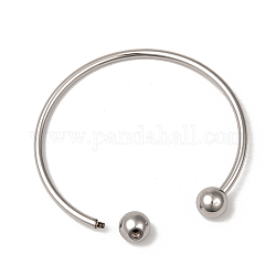 304 fabrication de bracelets de style européen en acier inoxydable, bracelets de manchette, fin avec des perles rondes amovibles, couleur inoxydable, diamètre intérieur: 2-3/8~2-1/2 pouces (6~6.5 cm)