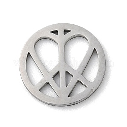 304 charms in acciaio inox, segno di pace con il cuore, colore acciaio inossidabile, 12.5x1mm, Foro: 0.6 mm