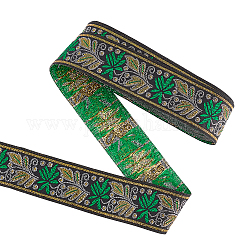 Cintas de poliéster bordado estilo étnico, patrón de hoja, verde, 1-3/8 pulgada (34 mm), alrededor de 7.66 yarda (7 m) / rollo