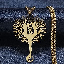 304 Stainless Steel Pendant Necklaces for Women Men, Tree of Life, Golden, 23.54 inch(59.8cm)