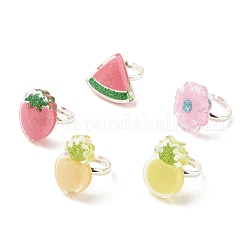 Anello regolabile con frutta in resina color gelatina 3d, gioielli in ottone per le donne, colore misto, misura degli stati uniti 3 (14mm)