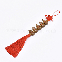 Decorazioni pendenti in legno di pesco, auto appesa ornamento, Con nappa in poliestere, zucca e nodo cinese, rosso, 360mm