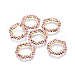 Miyuki & toho perles de rocaille japonaises faites à la main, avec anneaux connecteurs en 304 acier inoxydable, motif de tissage, hexagone, or, Prune, 15~15.5x16x1.8~2mm