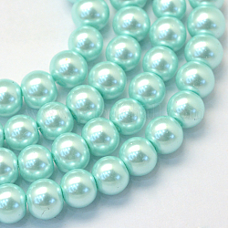 Cottura dipinto di perle di vetro perlato fili di perline rotondo, acquamarina, 8~9mm, Foro: 1 mm, circa 105pcs/filo, 31.4 pollice