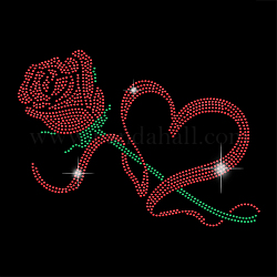 SUPERDANT Love Rose Flower Rhinestone Rose Transfer Bling Hot Fix Iron on Patch Motif Design Transfer Rose Patches Rhinestone Appliques Embellishments Patches for DIY Clothing Accessory