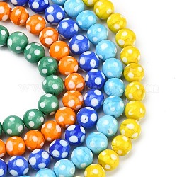 Handmade Lampwork Round Beads Strands, polka-dotted, Mixed Color, 12mm, Hole: 2mm, about 23pcs/strand, 13.5 inch