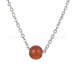 Colliers à pendentif en perles rondes en cornaline naturelle, collier chaîne torsadée en acier inoxydable, pour femme, 15-3/4 pouce (40 cm)