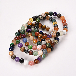 Bracelets extensibles à perles de pierres naturelles et synthétiques, pierre mixte, ronde, couleur mixte, 2-1/8 pouce (55 mm), perle: 8~9 mm
