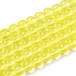 Fili di perline do vetro trasparente, tondo, giallo, 4~4.5mm, Foro: 0.8 mm, circa 97~99pcs/filo, 14.76 pollice ~ 14.96 pollici (37.5~38 cm)