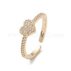 Anillo de puño de circonita cúbica transparente de corazón, joyería de anillo abierto para mujer, real 16k chapado en oro, 2mm, diámetro interior: 17 mm