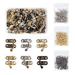 OLYCRAFT 60PCS Antique Right Latch Hook Hasp Wood Jewelry Box Latch Hook Clasp 3-Color Swing Arm Lock Clasp with Replacement 60pcs Screws for Jewelry Box Cabinet - Antique Bronze, Gold, Platinum