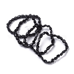 Эластичные браслеты из бусин из натурального черного турмалина, упавший камень, самородки, внутренний диаметр: 2~2-1/4 дюйм (5.2~5.6 см)