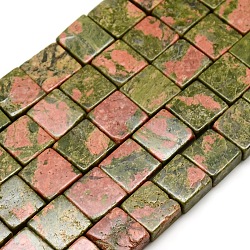 Square Natural Unakite Beads Strands, Flat Slice Beads, 12x12x5~6mm, Hole: 1mm, about 34pcs/strand, 16.3 inch