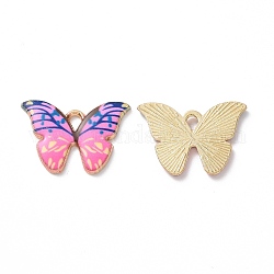 Pendente smaltati in lega, oro chiaro, cadmio & nichel &piombo libero, fascino farfalla, perla rosa, 15x21.5x1.5mm, Foro: 2x3 mm