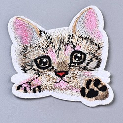 Apliques de gato, Tela de bordado computarizada para planchar / coser parches, accesorios de vestuario, colorido, 74x67.5x1.5mm