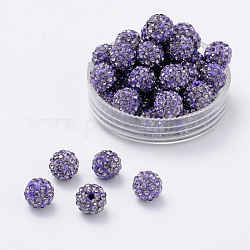 Abalorios de Diamante de imitación de arcilla polímero, Pave bolas de discoteca, Grado A, redondo, medio-perforado, tanzanita, 8mm, agujero: 1 mm
