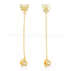 Perles en laiton, avec la chaîne, sans nickel, papillon avec fleur, véritable 14k plaqué or, 69mm, Trou: 3.5mm