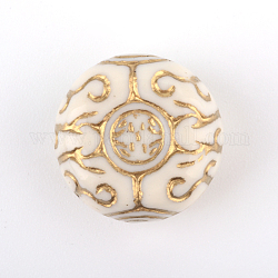 Flache runde Plattierung Acrylperlen, goldenen Metall umschlungen, beige, 17x9.5 mm, Bohrung: 2 mm