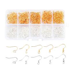1 Box Five Styles Brass Earring Hooks, with Horizontal Loop, Golden and Silver, Mixed Color, 16~21x12~19mm, Hole: 2mm, 22 Gauge, Pin: 0.6mm, about 20pcs/compartment, 200pcs/box