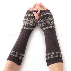 Fil de fibre de polyacrylonitrile tricotant de longs gants sans doigts, manchette, gants chauds d'hiver avec trou pour le pouce, motif de fleur, grises , 320x80mm