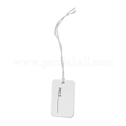 Paper Price Tags, with Elastic Cord, Rectangle with Word, WhiteSmoke, 7.5~8cm, Rectangle: 25x15x0.3mm
