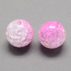 Two Tone Transparent Crackle Acrylic Beads, Half Spray Painted, Round, Pearl Pink, 10mm, Hole: 2mm, about 938pcs/500g