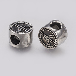 Ionenbeschichtung (IP) 304 Edelstahl-Perlen-Emaille-Einstellungen, flache Runde mit Stück Zeichen, Antik Silber Farbe, 11x8 mm, Bohrung: 4.5 mm