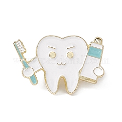 Cartoon Teeth Enamel Pin, Light Gold Alloy Oral Health Brooch for Backpack Clothes, Brush Pattern, 29x30x2mm, Pin: 1.3mm