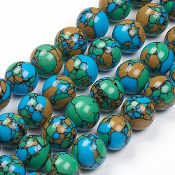 Kunsttürkisfarbenen Perlen Stränge, gefärbt, Runde, Farbig, 10 mm, Bohrung: 1 mm, ca. 40 Stk. / Strang, 15.55 Zoll (39.5 cm)