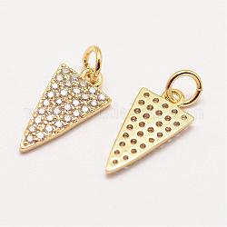Brass Micro Pave Grade AAA Cubic Zirconia Charms, Long-Lasting Plated, Triangle, Cadmium Free & Nickel Free & Lead Free, Real 18K Gold Plated, 15x8x1.5mm, Hole: 3mm
