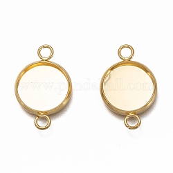 304 Stainless Steel Cabochon Connector Settings, Plain Edge Bezel Cups, Flat Round, Real 18K Gold Plated, Tray: 12mm, 21.5x14x2mm, Hole: 2mm