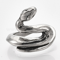 Сплав манжеты кольца пальцев, змея, античное серебро, Размер 7, 17 мм
